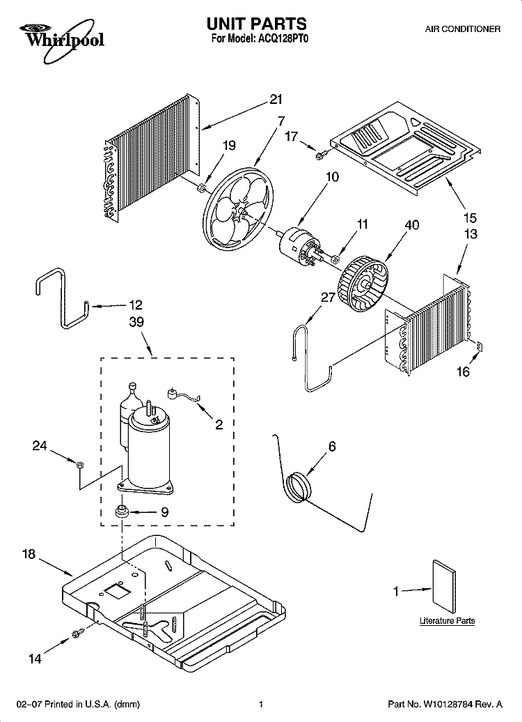 UNIT PARTS Diagram and Parts List for ACQ128PT0  Whirlpool Air Conditioner