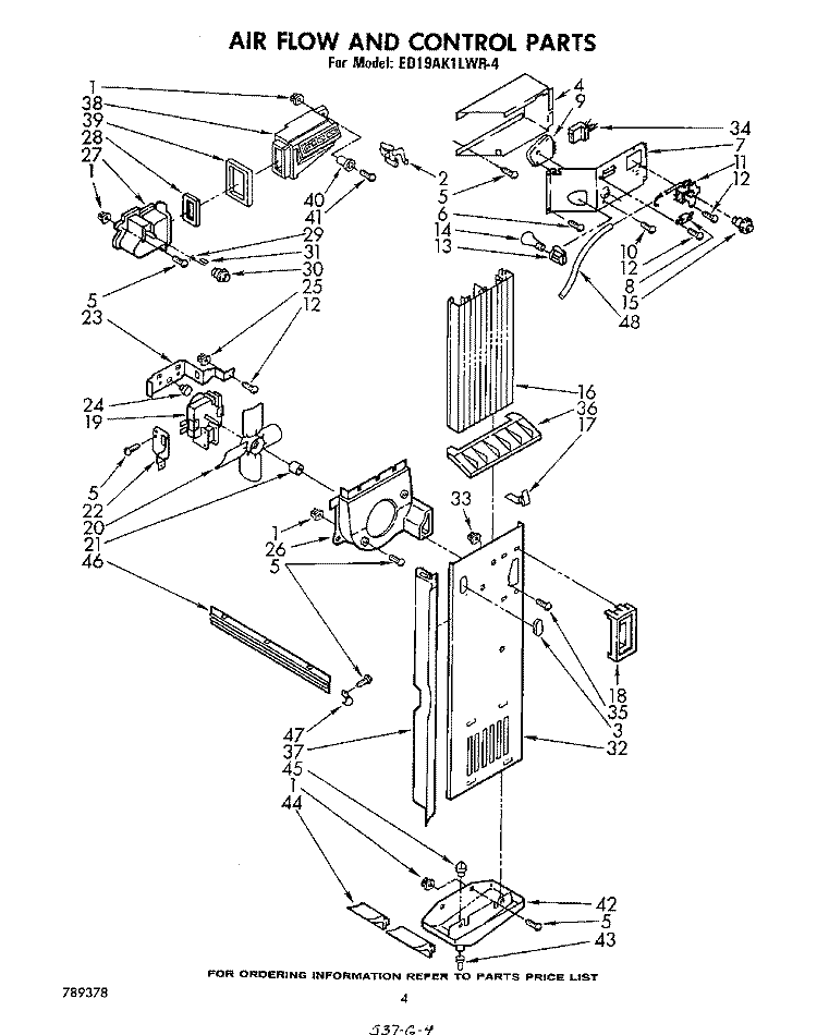 AIRFLOW AND CONTROL Diagram and Parts List for ED19AK1LWR4  Whirlpool Refrigerator