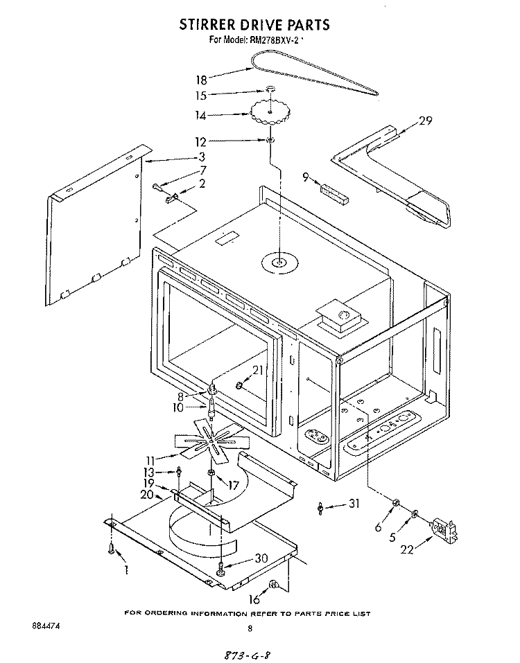 STIRRER DRIVE Diagram and Parts List for RM278BXV2  Whirlpool Microwave Oven Combo