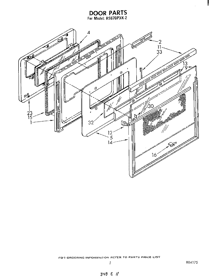 DOOR Diagram and Parts List for RS670PXK2  Whirlpool Range