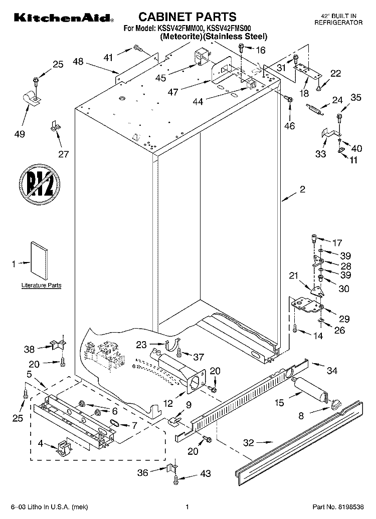 CABINET PARTS Diagram and Parts List for KSSV42FMS00  KitchenAid Refrigerator