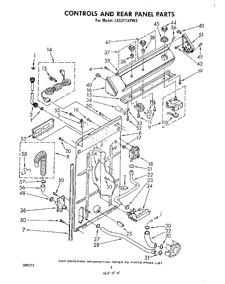 CONTROLS AND REAR PANEL Diagram and Parts List for LA5311XPW3  Whirlpool Washer