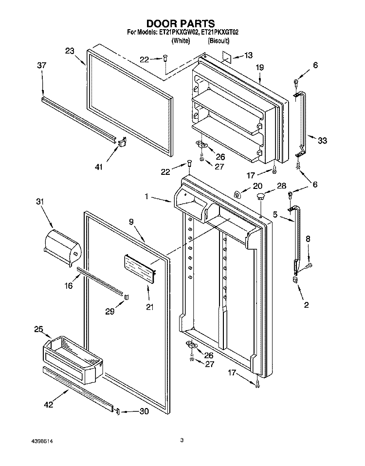 DOOR Diagram and Parts List for ET21PKXGT02  Whirlpool Refrigerator