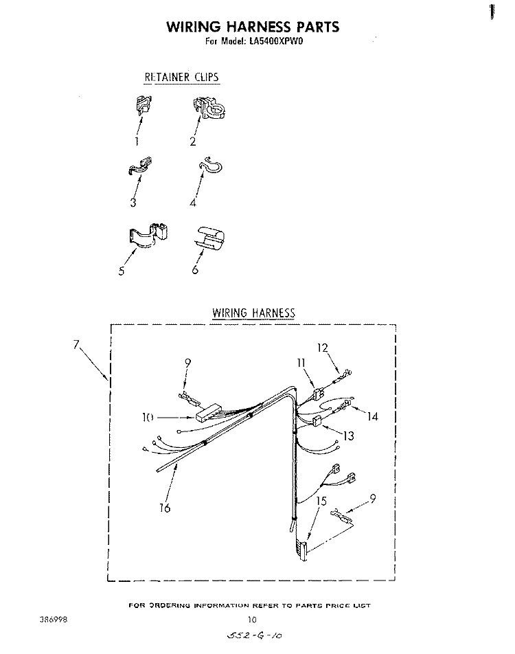WIRING HARNESS Diagram and Parts List for LA5400XPW0  Whirlpool Washer