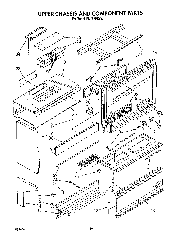UPPER CHASSIS AND COMPONENT Diagram and Parts List for RM988PXVM1  Whirlpool Microwave Oven Combo