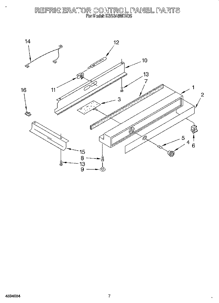 REFRIGERATOR CONTROL PANEL Diagram and Parts List for KSSS48MDX05  KitchenAid Refrigerator
