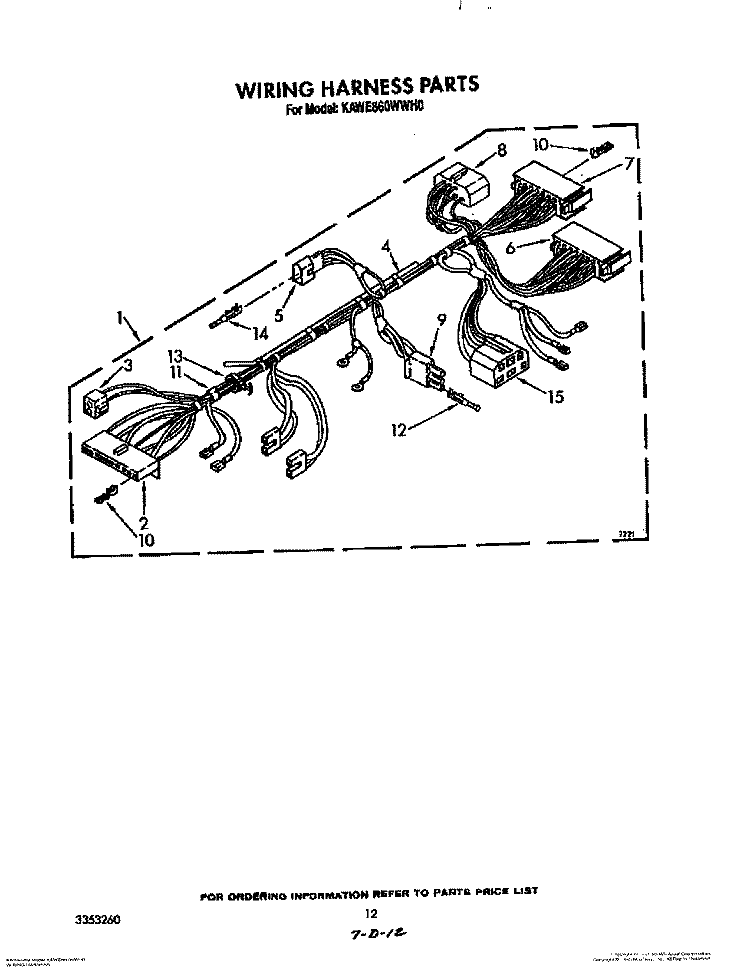 WIRING HARNESS Diagram and Parts List for KAWE860WAL0  KitchenAid Washer