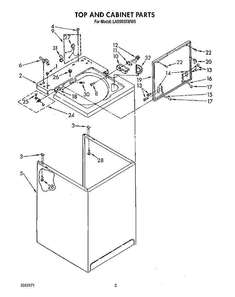 TOP AND CABINET, LIT/OPTIONAL Diagram and Parts List for LA9680XWW0  Whirlpool Washer