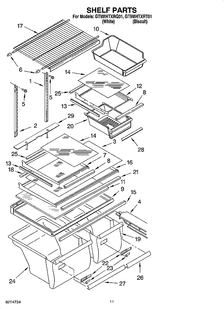 SHELF PARTS Diagram and Parts List for GT9MHTXRT01  Whirlpool Refrigerator