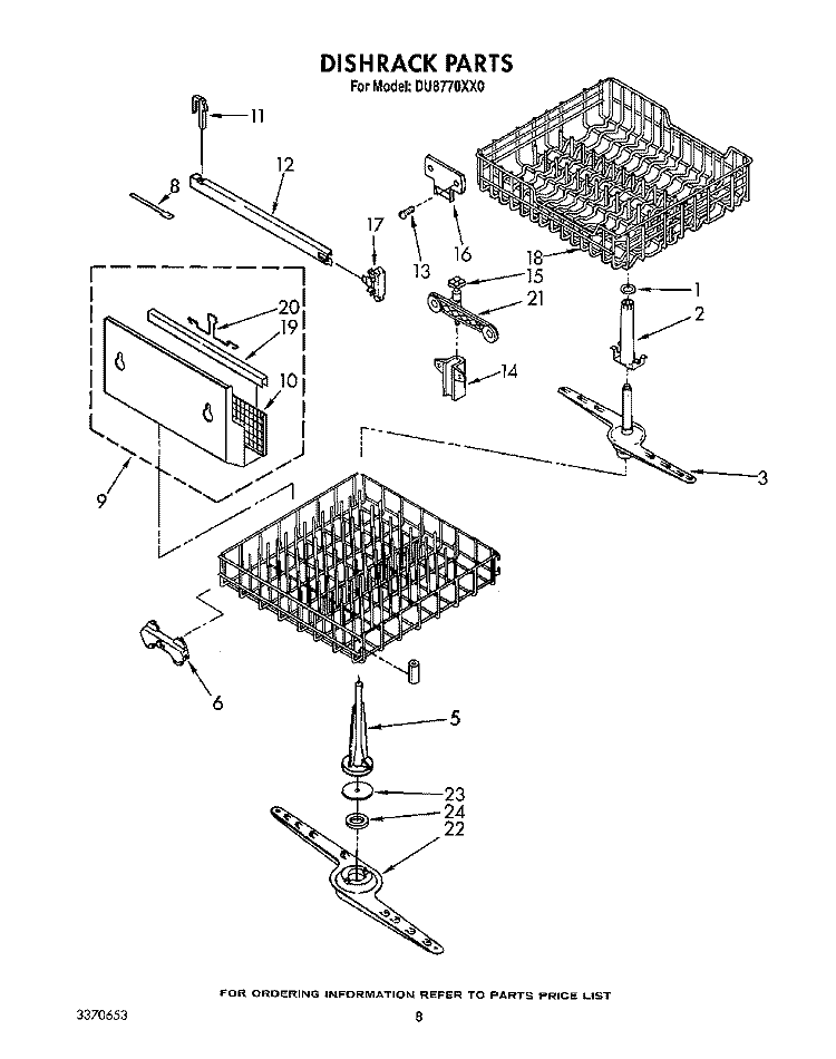 DISHRACK Diagram and Parts List for DU8770XX0  Whirlpool Dishwasher