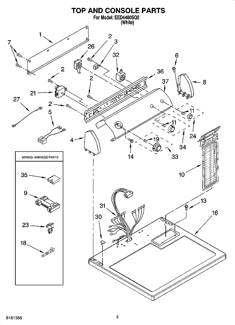 TOP AND CONSOLE PARTS Diagram and Parts List for EED4400SQ0  Estate Dryer