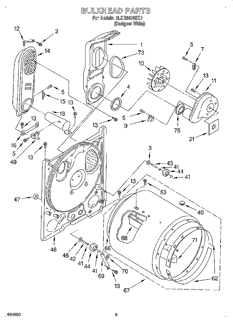 BULKHEAD Diagram and Parts List for 3LGR5436EQ1  Whirlpool Dryer