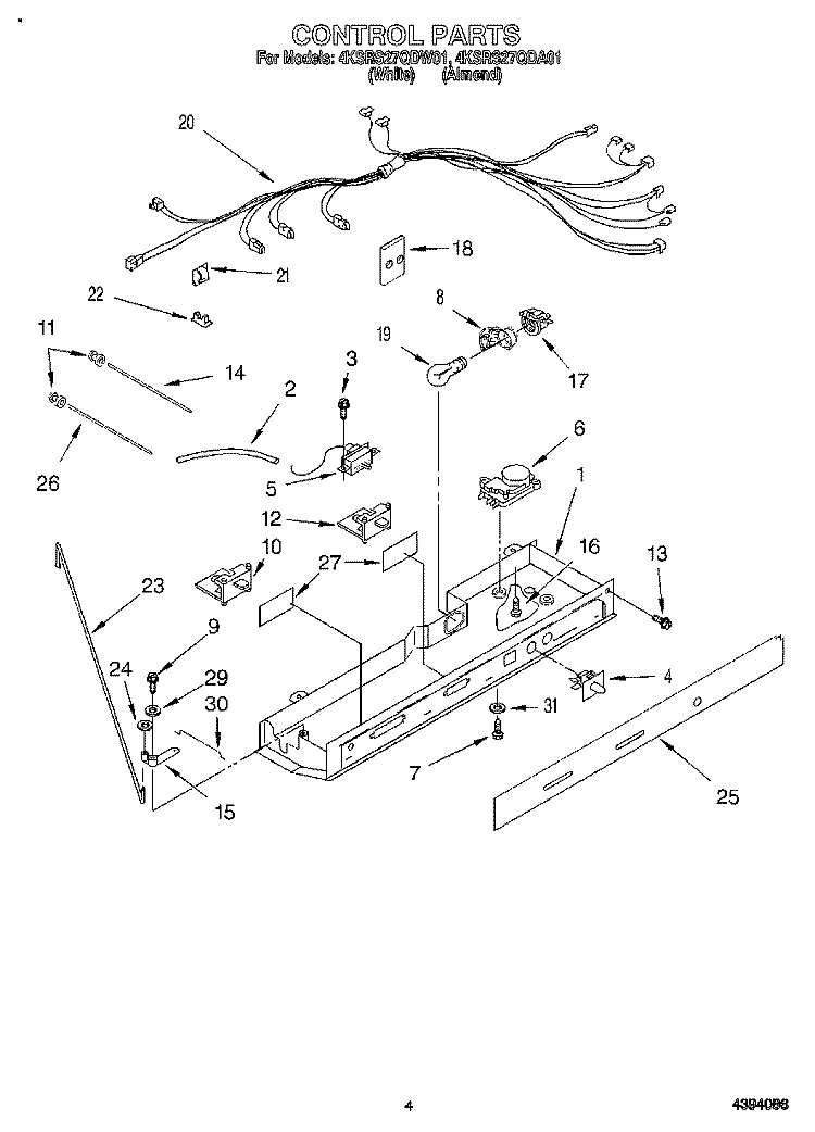 CONTROL Diagram and Parts List for 4KSRS27QDA01  KitchenAid Refrigerator
