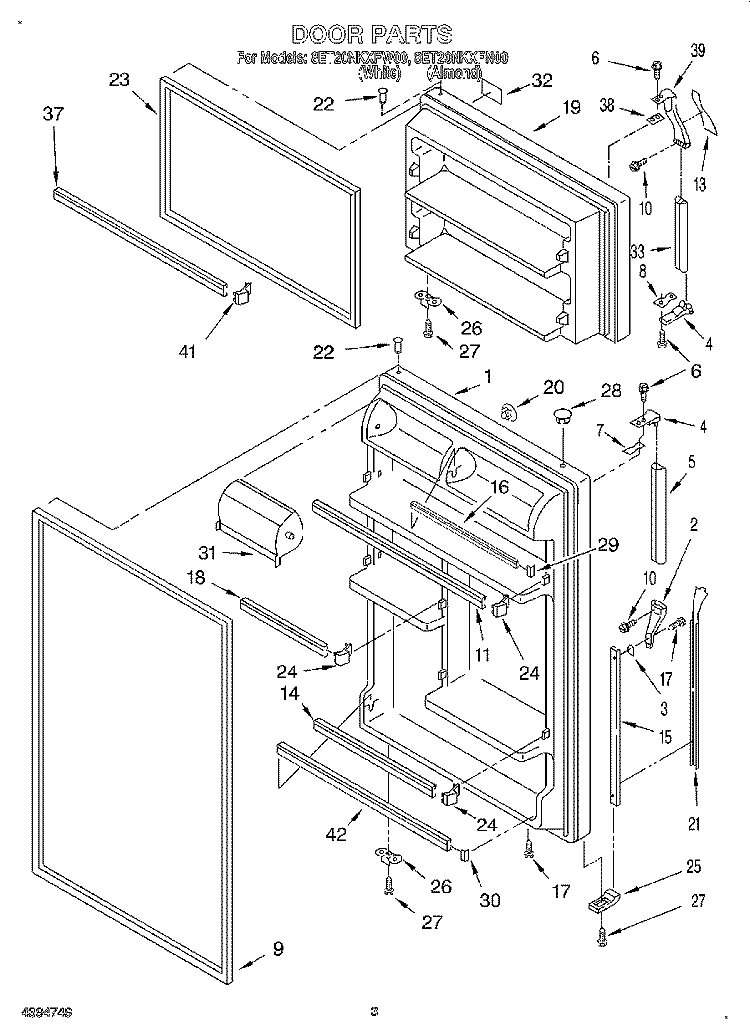 DOOR Diagram and Parts List for 8ET20NKXFN00  Whirlpool Refrigerator
