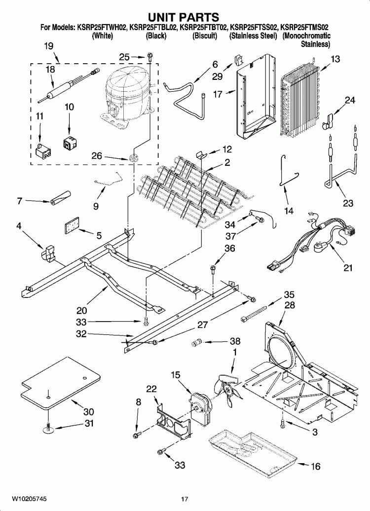 UNIT PARTS Diagram and Parts List for KSRP25FTWH02  KitchenAid Refrigerator