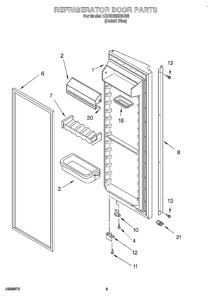 REFRIGERATOR DOOR Diagram and Parts List for KSRS25IHBU02  KitchenAid Refrigerator