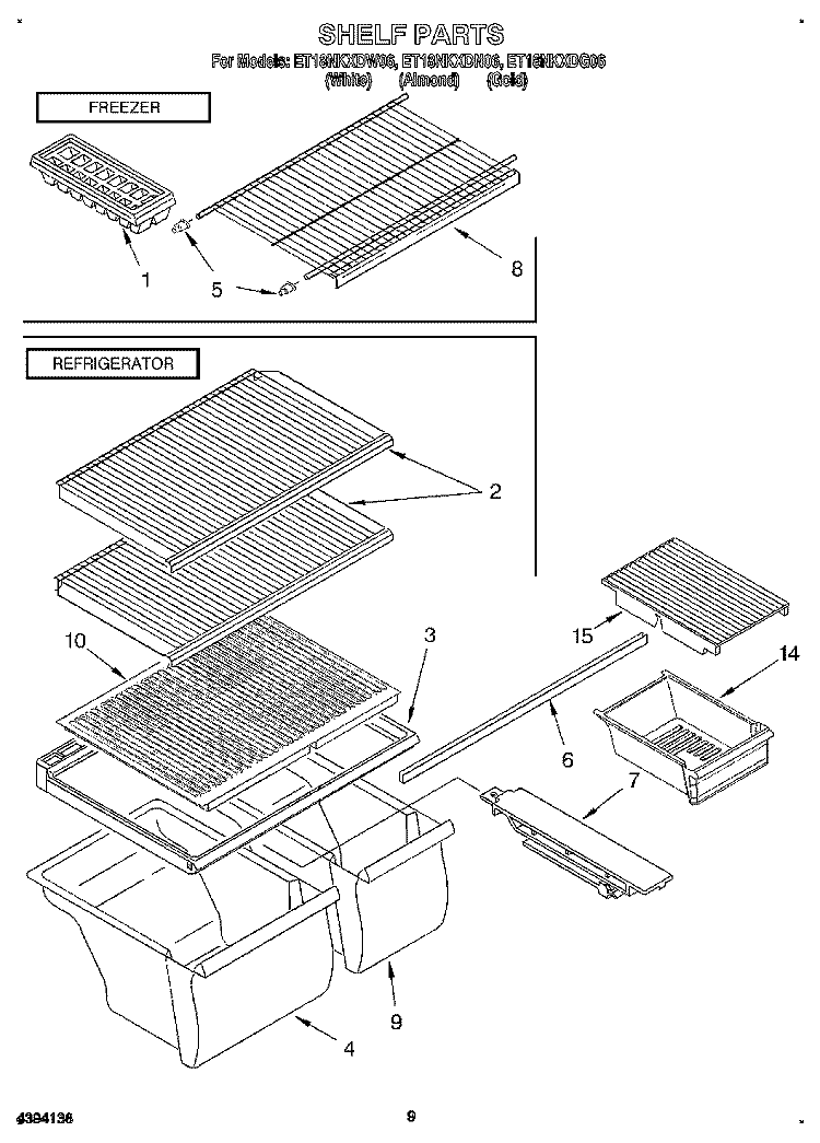 SHELF, LIT/OPTIONAL Diagram and Parts List for ET18NKXDW06  Whirlpool Refrigerator