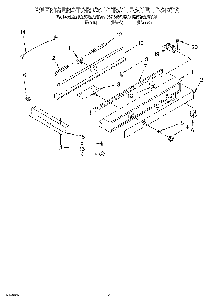REFRIGERATOR CONTROL PANEL Diagram and Parts List for KSSS48FJT00  KitchenAid Refrigerator