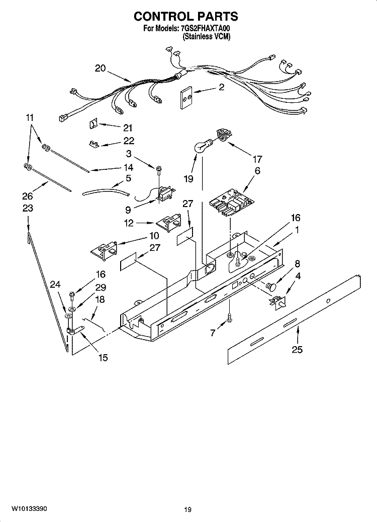 CONTROL PARTS Diagram and Parts List for 7GS2FHAXTA00  Whirlpool Refrigerator