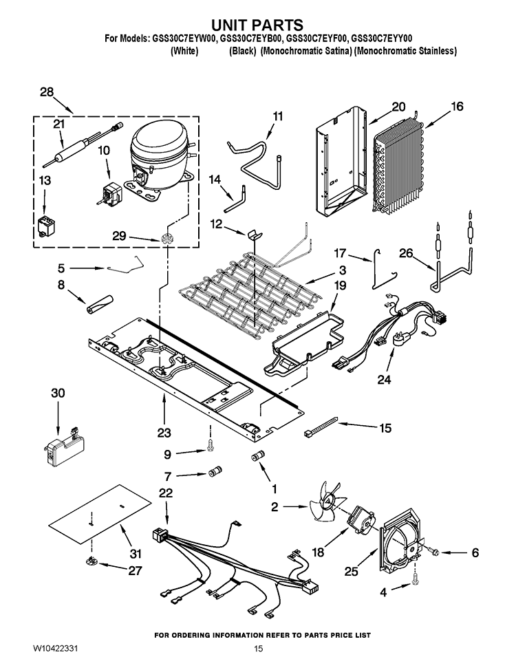 UNIT PARTS Diagram and Parts List for GSS30C7EYF00  Whirlpool Refrigerator