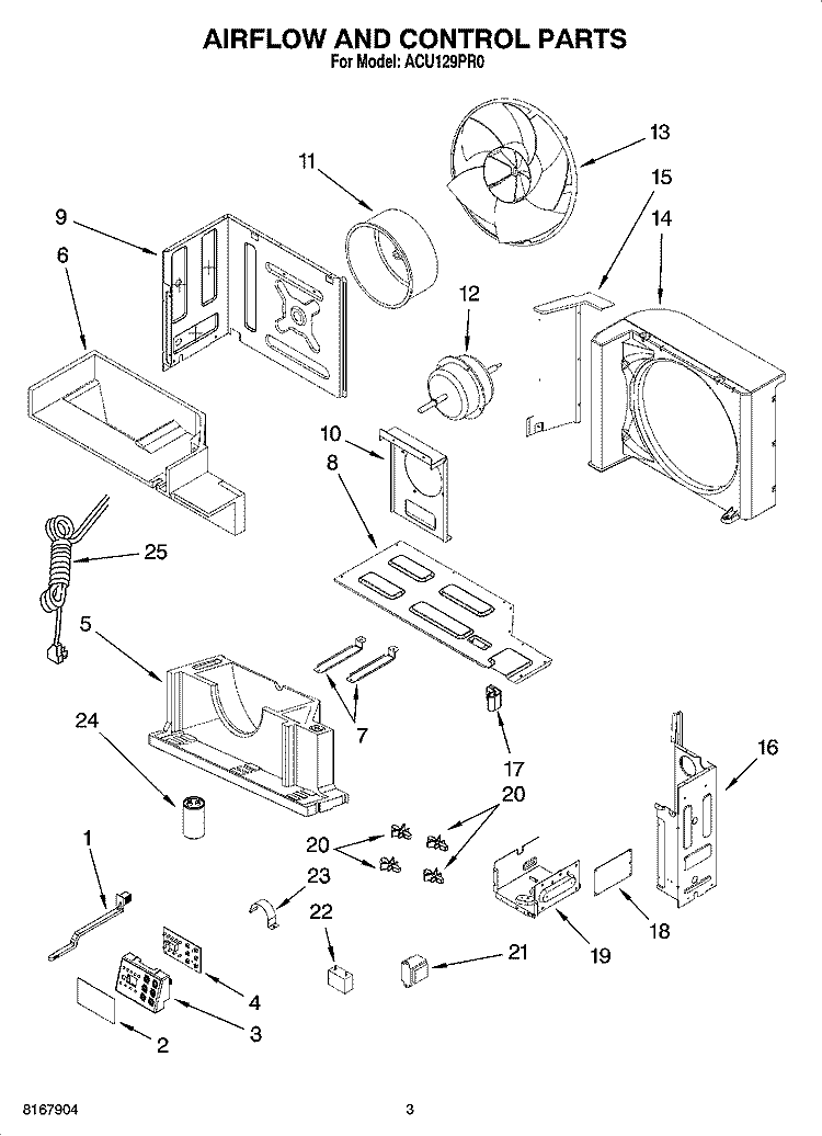 AIR FLOW AND CONTROL PARTS Diagram and Parts List for ACU129PR0  Whirlpool Air Conditioner