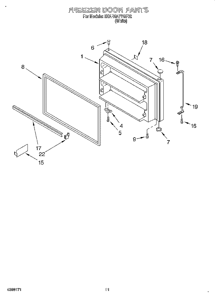 FREEZER DOOR, LIT/OPTIONAL Diagram and Parts List for 3XARG477GF02  Whirlpool Refrigerator