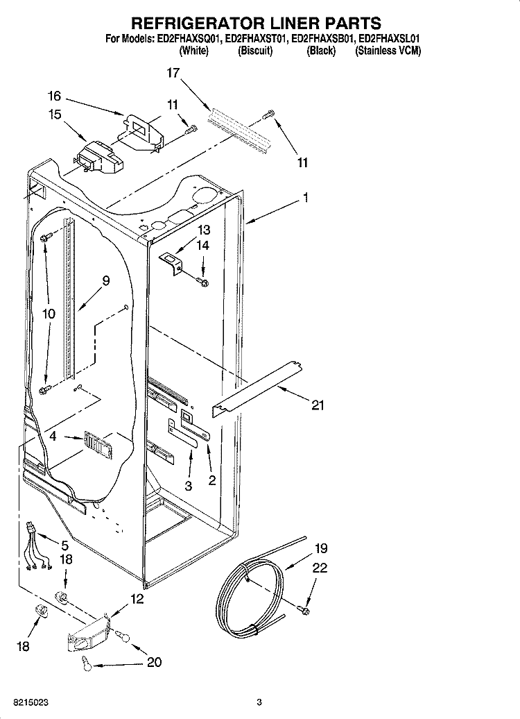 REFRIGERATOR LINER PARTS Diagram and Parts List for ED2FHAXSL01  Whirlpool Refrigerator