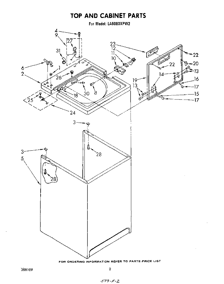 TOP AND CABINET , LITERATURE AND OPTIONAL Diagram and Parts List for LA6000XPW2  Whirlpool Washer