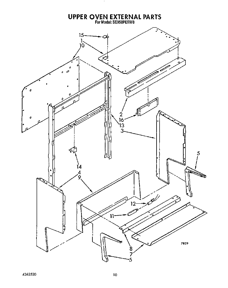 UPPER OVEN EXTERNAL Diagram and Parts List for SE950PERW8  Whirlpool Range