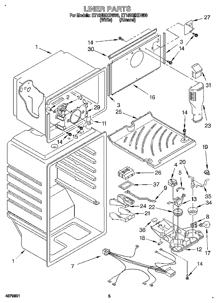 LINER Diagram and Parts List for ET18NMXDN00  Whirlpool Refrigerator