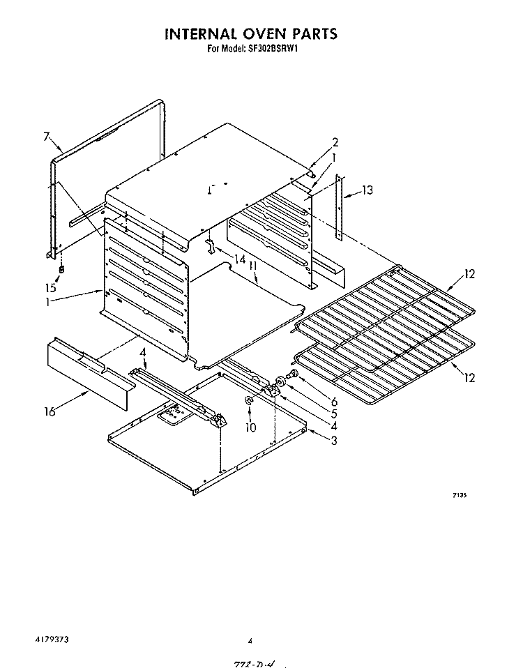 INTERNAL OVEN Diagram and Parts List for SF302BSRW1  Whirlpool Range