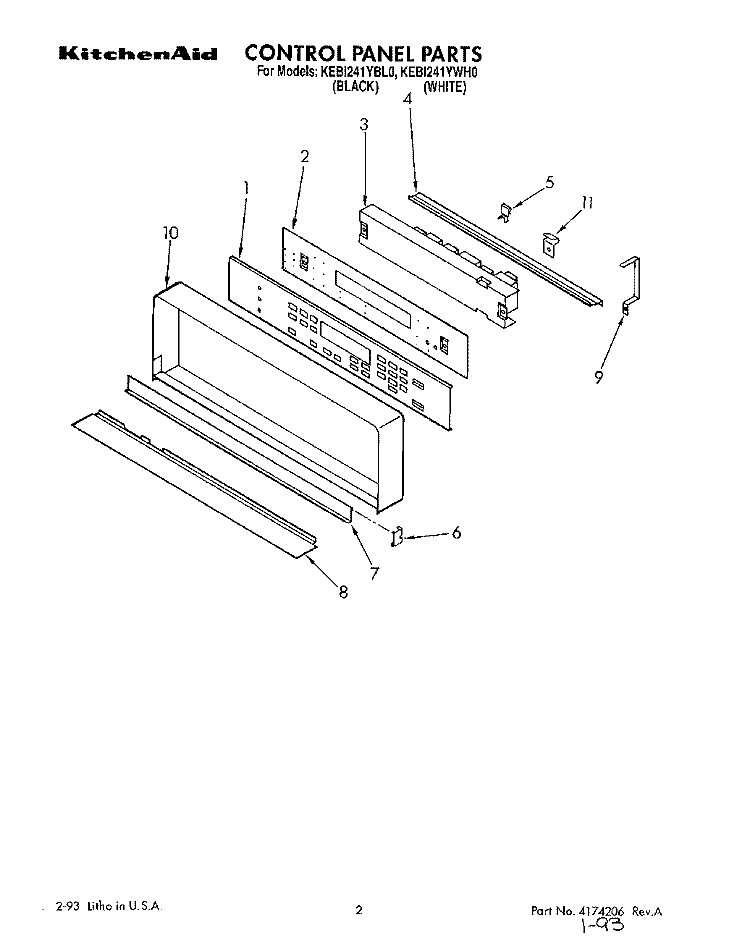 CONTROL PANEL, LIT/OPTIONAL Diagram and Parts List for KEBI241YWH0  KitchenAid Wall Oven