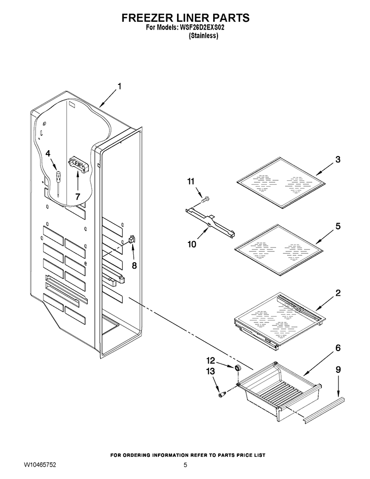 FREEZER LINER PARTS Diagram and Parts List for WSF26D2EXS02  Whirlpool Refrigerator