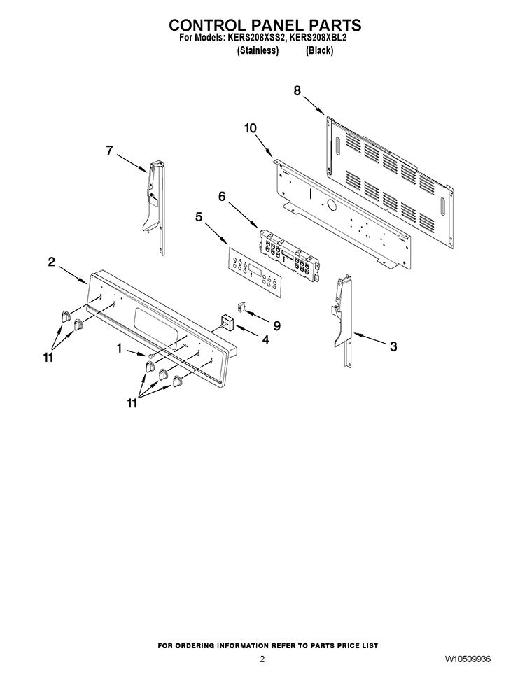 CONTROL PANEL PARTS Diagram and Parts List for KERS208XBL2  KitchenAid Range