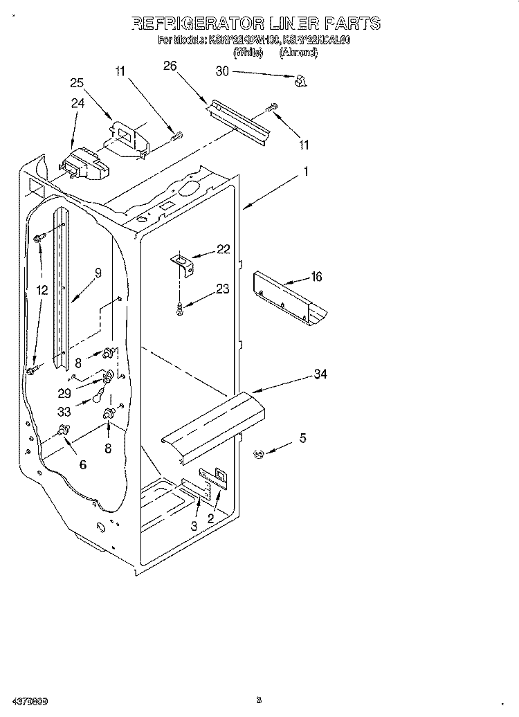 REFRIGERATOR LINER Diagram and Parts List for KSRP22KDAL00  KitchenAid Refrigerator