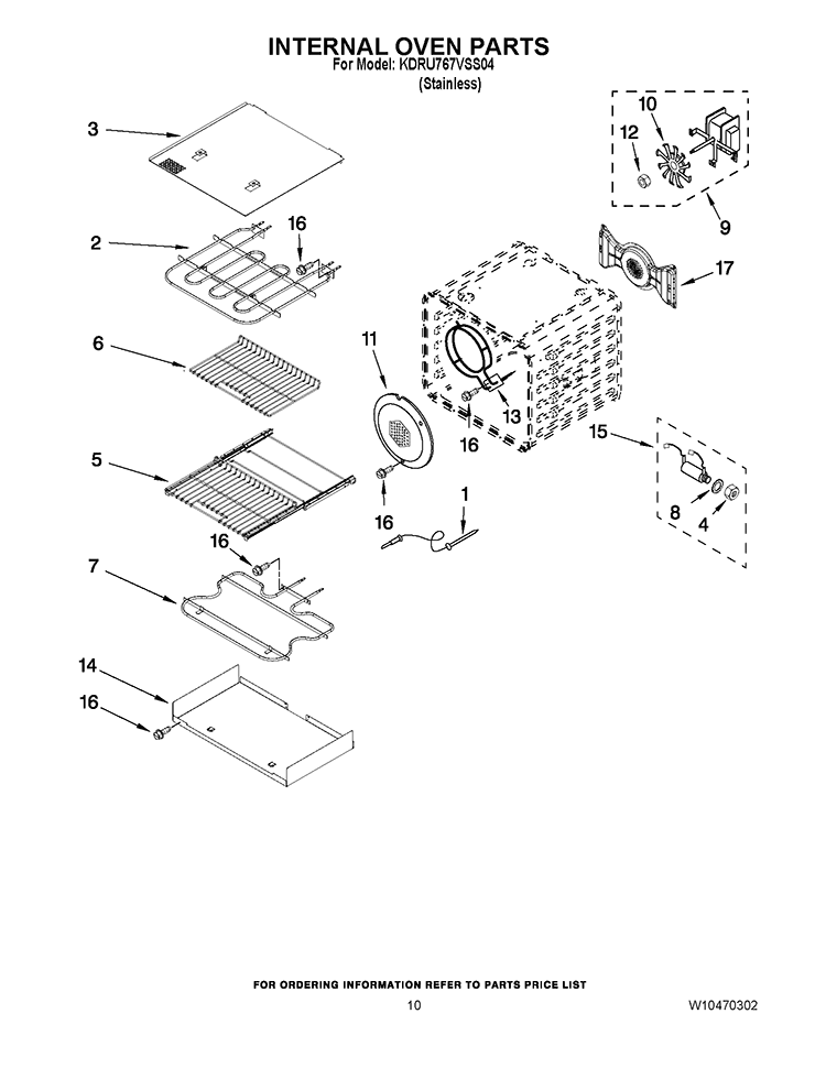 INTERNAL OVEN PARTS Diagram and Parts List for KDRU767VSS04  KitchenAid Range