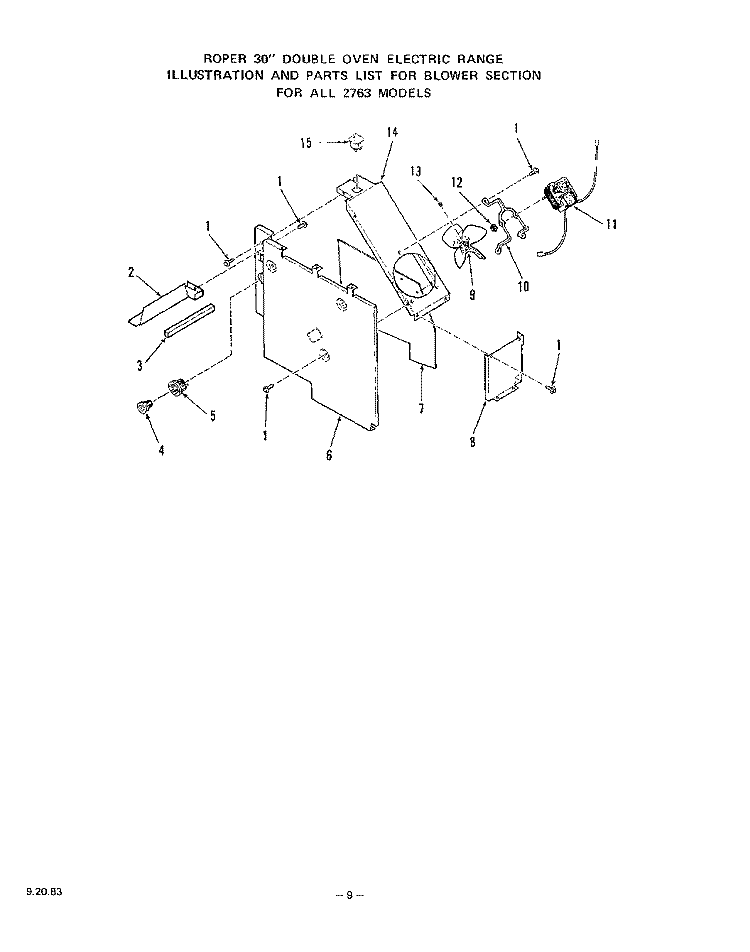 CONTROL PANEL Diagram and Parts List for 2763W0A  Roper Range