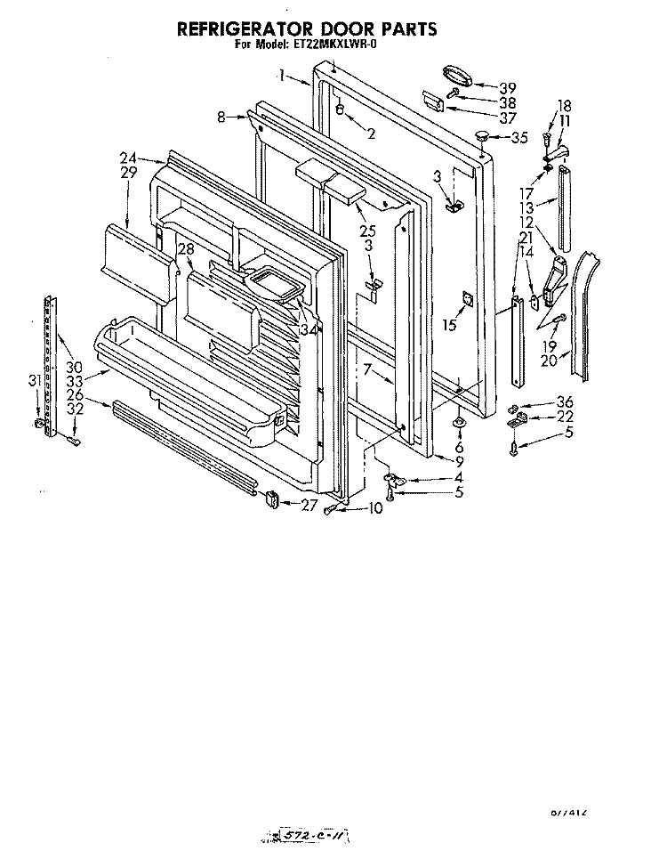 REFRIGERATOR DOOR Diagram and Parts List for ET22MKXLWR0  Whirlpool Refrigerator