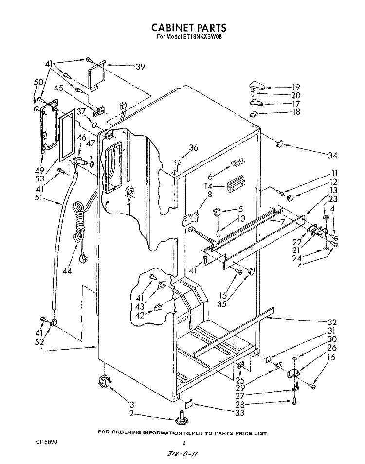 CABINET Diagram and Parts List for ET18NKXSW08  Whirlpool Refrigerator