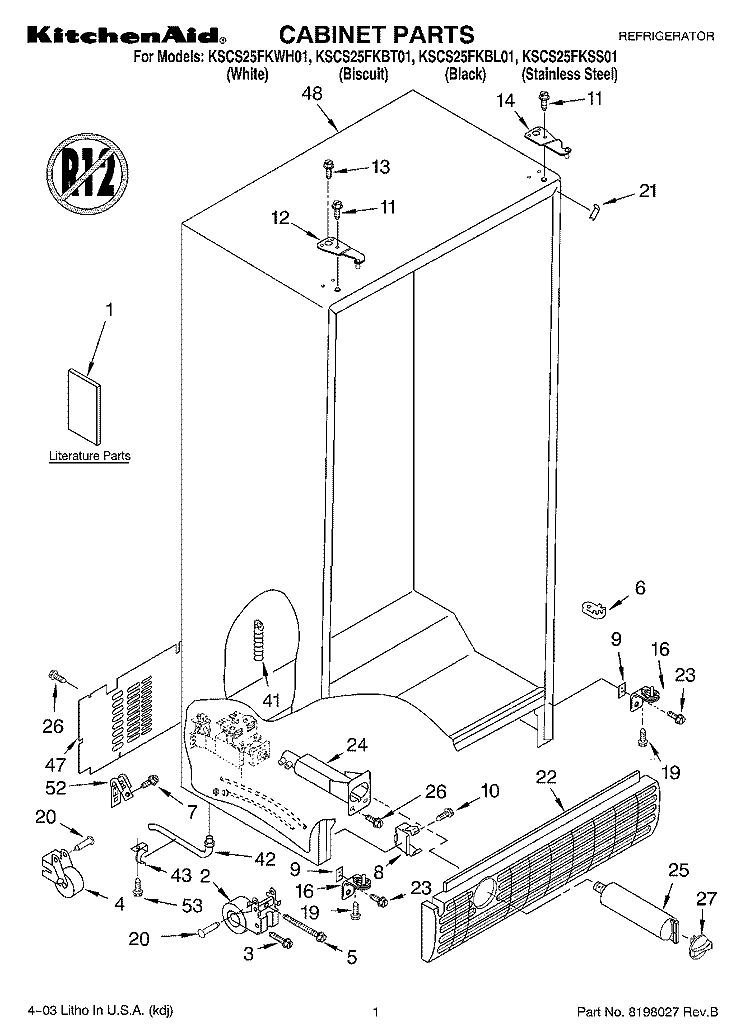 CABINET PARTS Diagram and Parts List for KSCS25FKSS01  KitchenAid Refrigerator