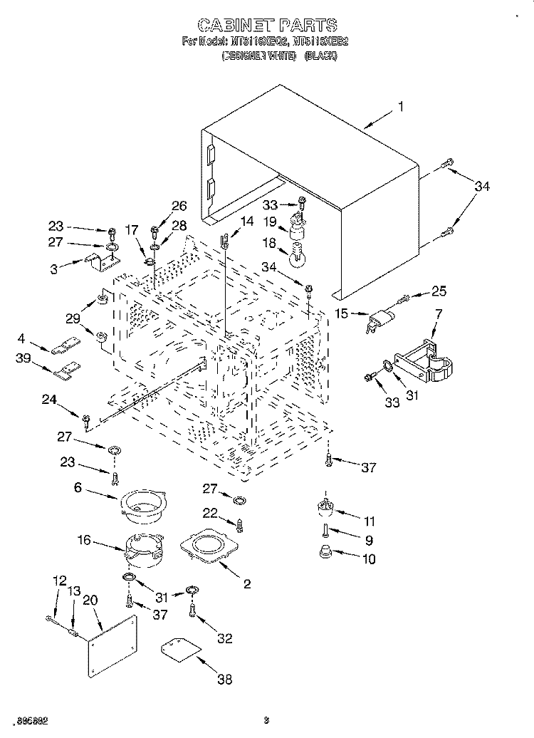 CABINET, LITERATURE Diagram and Parts List for MT8116XEQ2  Whirlpool Microwave