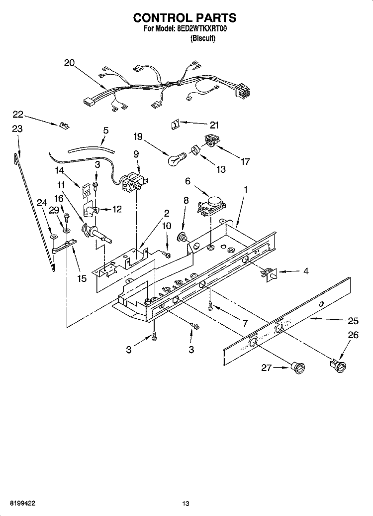 CONTROL PARTS, OPTIONAL PARTS Diagram and Parts List for 8ED2WTKXRT00  Whirlpool Refrigerator