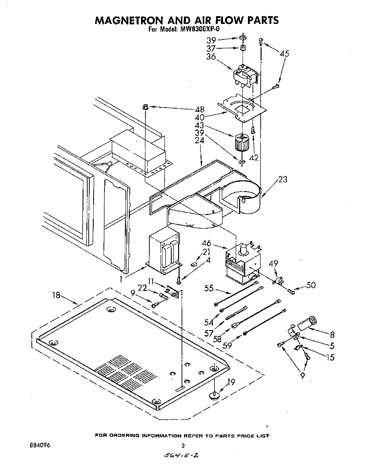 MAGNETRON AND AIR FLOW Diagram and Parts List for MW8300XP0  Whirlpool Microwave