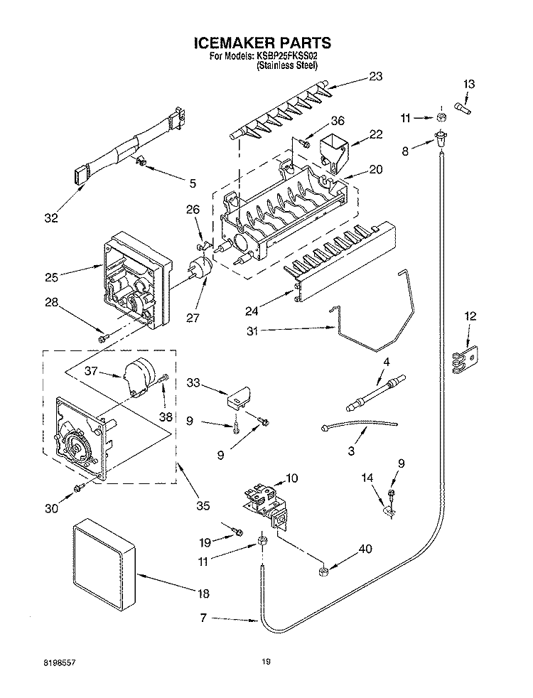 ICEMAKER PARTS, PARTS NOT ILLUSTRATED Diagram and Parts List for KSBP25FKSS02  KitchenAid Refrigerator