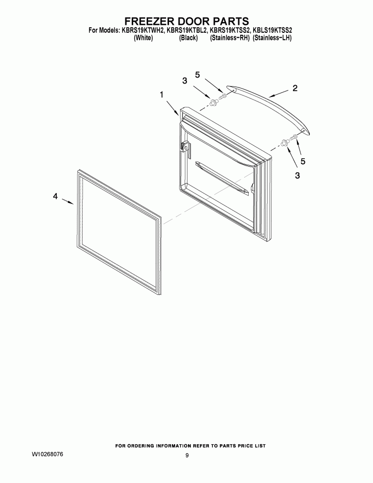 FREEZER DOOR PARTS Diagram and Parts List for KBRS19KTBL2  KitchenAid Refrigerator