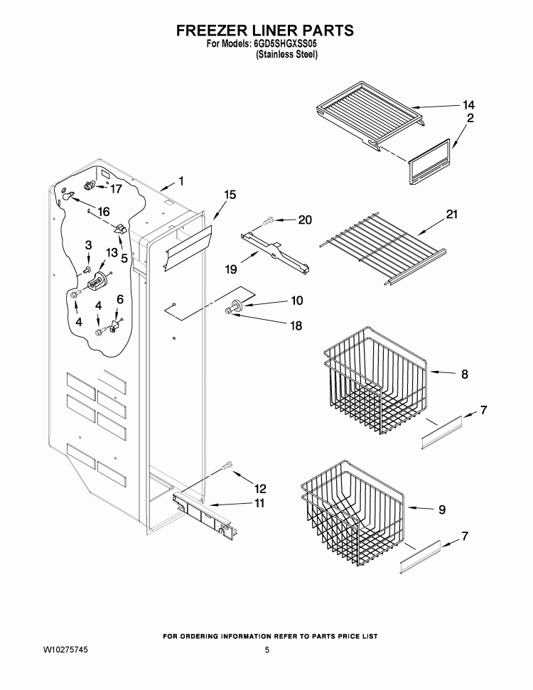 FREEZER LINER PARTS Diagram and Parts List for 6GD5SHGXSS05  Whirlpool Refrigerator