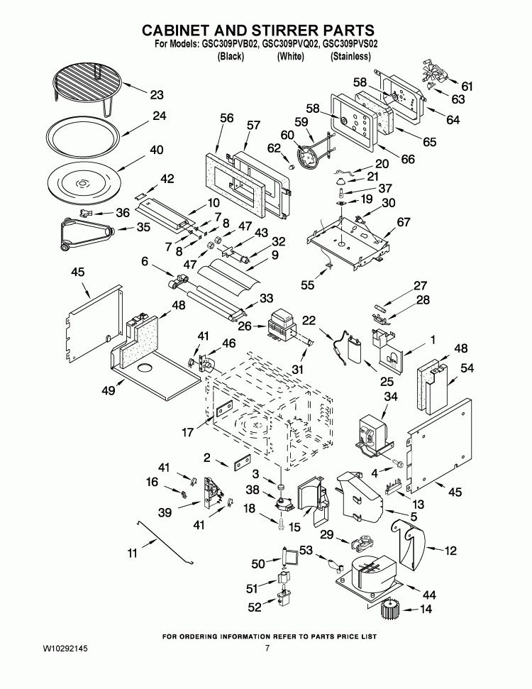 CABINET AND STIRRER PARTS Diagram and Parts List for GSC309PVS02  Whirlpool Microwave Oven Combo