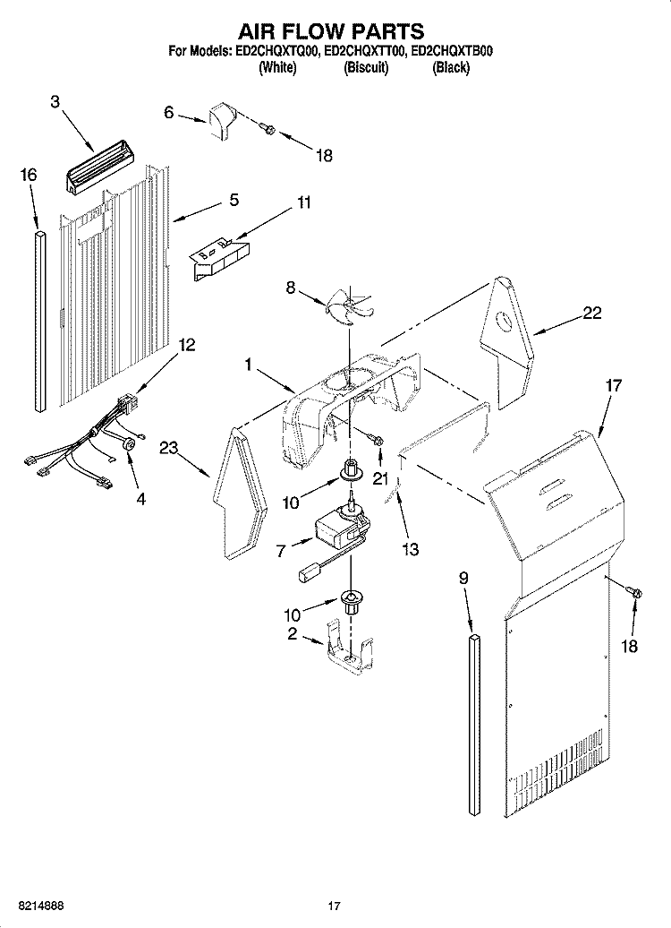 AIR FLOW PARTS Diagram and Parts List for ED2CHQXTT00  Whirlpool Refrigerator