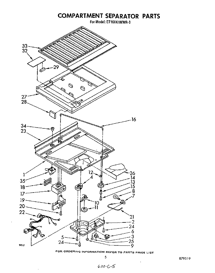 COMPARTMENT SEPARATOR Diagram and Parts List for ET16XK1MWR3  Whirlpool Refrigerator