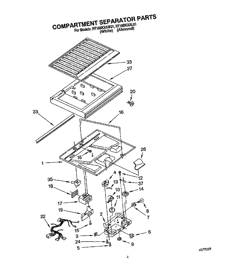 COMPARTMENT SEPARATOR Diagram and Parts List for RT18BKXAW01  Roper Refrigerator